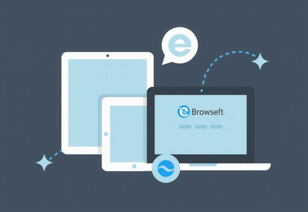 Cross-device compatibility visualization showing various devices and browsers