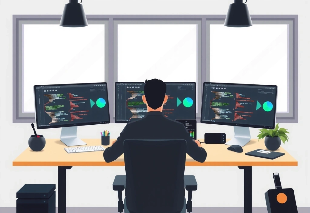 Web design and development workspace with modern coding environment